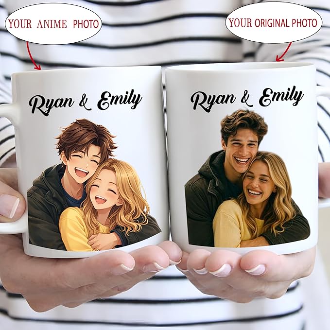 Custom Photo Coffee Mugs, Personalized Anime Portrait Mug From Photo, Personalized Mugs Couple With Multiple Styles Colors, Gifts Valentine Wedding Birthday Husband, Her, Him, Women