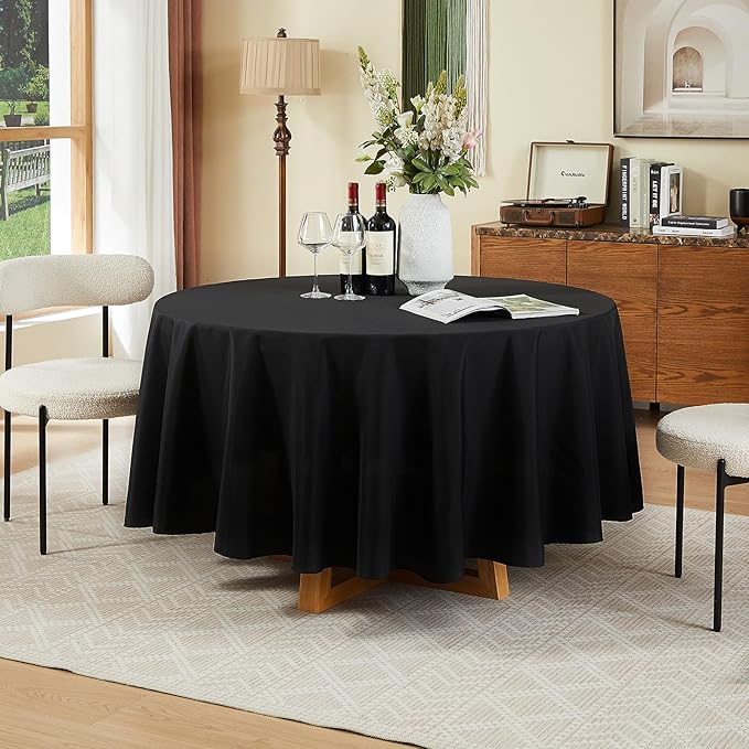 ITWMTTO 6-Pack Black Round Tablecloth 120 Inch - Polyester Fabric Table Cloth Round Table Cover for Round Tables - Reusable & Washable