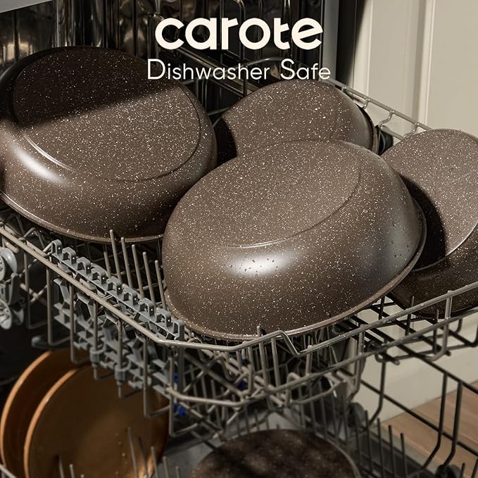 CAROTE 17PCS Pots and Pans Set Non Stick with Detachable Handle, Nonstick Cookware Sets, Cooking Kitchen Set, Oven/Dishwasher Safe, Induction Cookware, Brown, RV Kitchen Pot and Pan