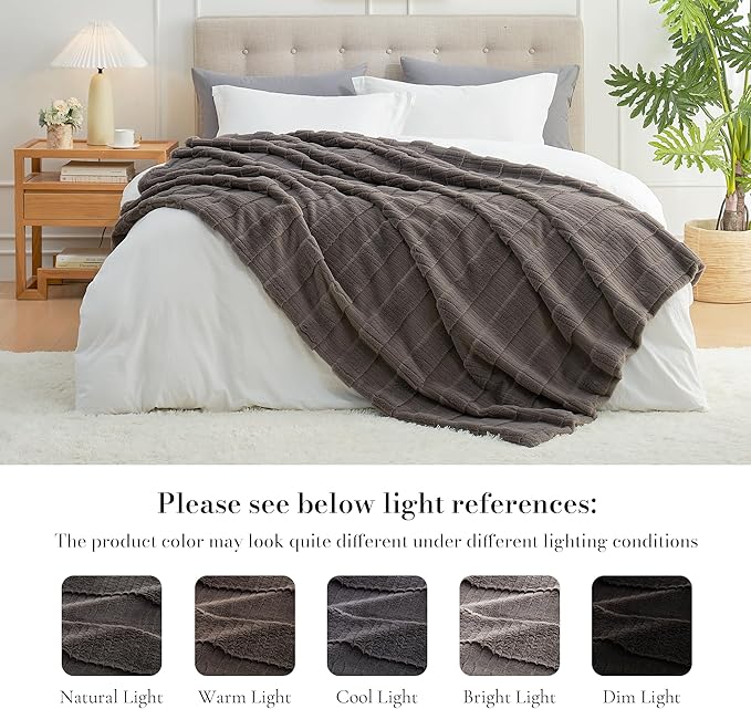 Am챕lie Home Luxury Striped Faux Fur Throw Blanket for Couch, Soft Cozy Fuzzy Fluffy Soft Plush Blankets Sofa Chair Gift Blankets for Women, 60"x80", Charcoal Gray