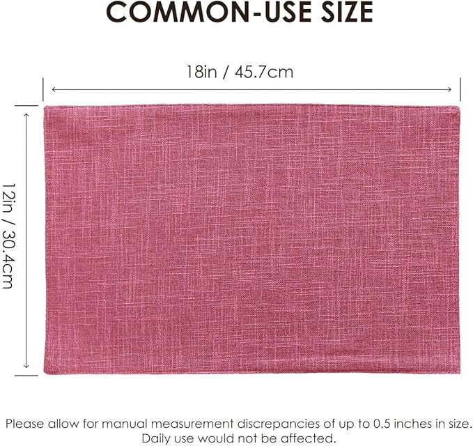Aironment Placemats Set of 8, Bilayer Thickened Linen Place Mats Heat Resistant Machine Washable Wrinkle Free Carefully Selected Polyester Mats for Kitchen/Dining/Coffee Table (Pink)