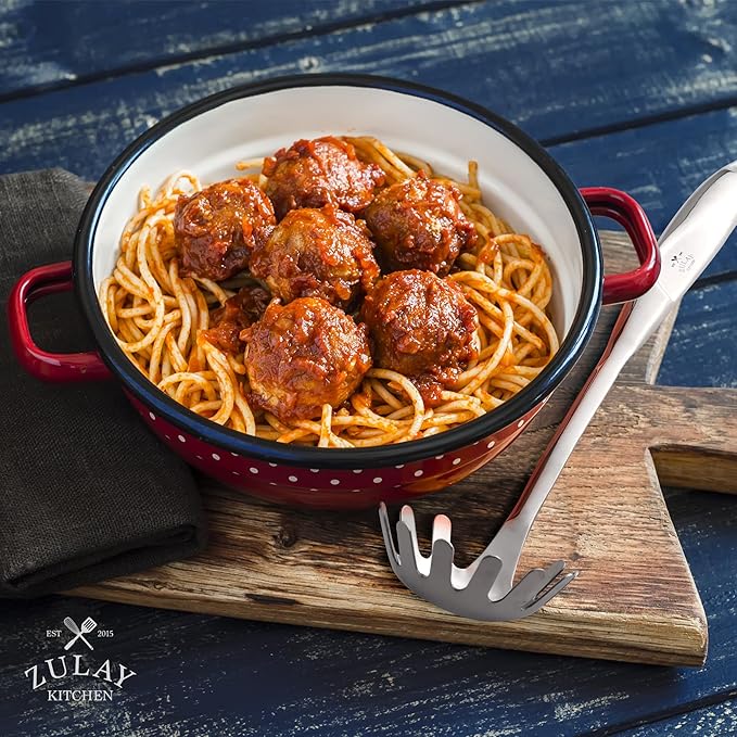 Zulay Kitchen Stainless Steel Spaghetti Server - 12??Pasta Fork with Teeth & Draining Holes - Rust-Resistant Pasta Spoon for Noodles & Pasta - Dishwasher Safe Utensil for Everyday Use