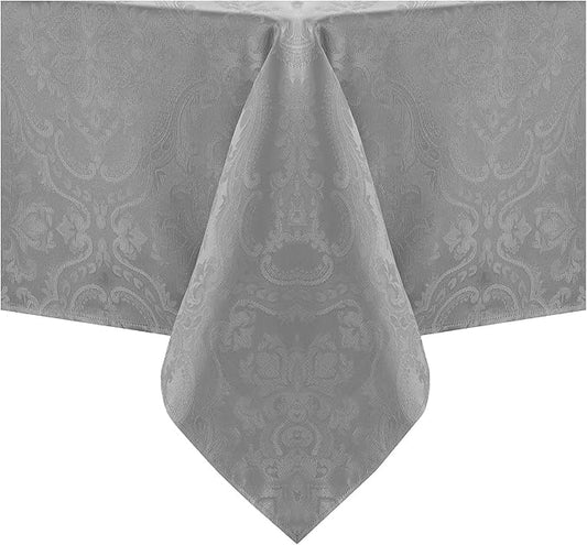 Elrene Home Fashions Caiden Elegance Damask Waterproof, Stain & Wrinkle Resistant Fabric Tablecloth, 60" x 120" Oblong/Rectangle, Silver