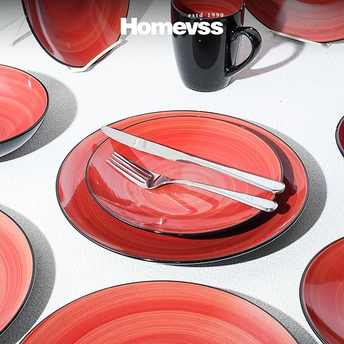 Stoneware Sonoma 16pc Dinnerware Set, Black + Speckled Hand Painting Red