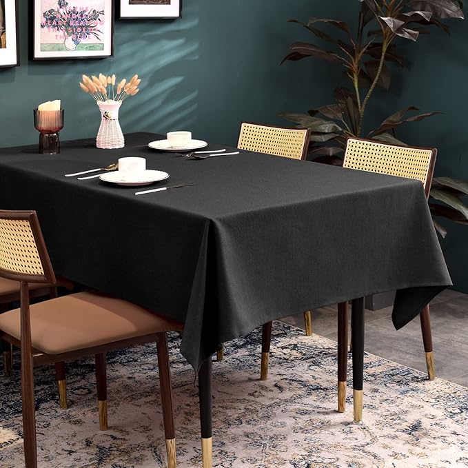 BALCONY & FALCON Rectangle Table Cloth ??Waterproof, Wrinkle-Resistant & Dust-Proof Farmhouse Tablecloth for Dining, Kitchen, Party Decorations, Outdoor Patio, Baby Shower (Black, 55" x 71")