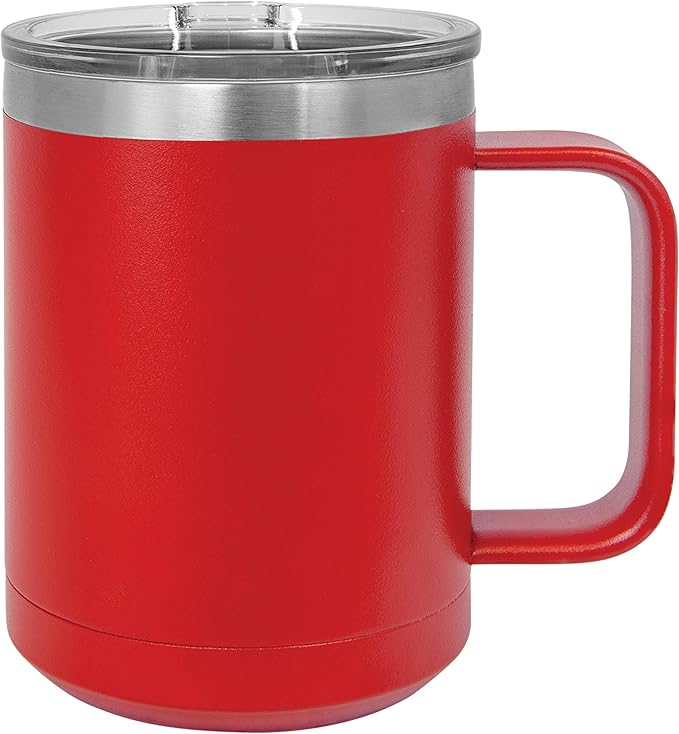 Clear Water Home Goods - (Bulk Pack of 12-15 oz Double Wall Coffee Mug with Lid and Handle, Double Insulated Stainless Steel Travel Tumbler Cup - Powder Coated - Red