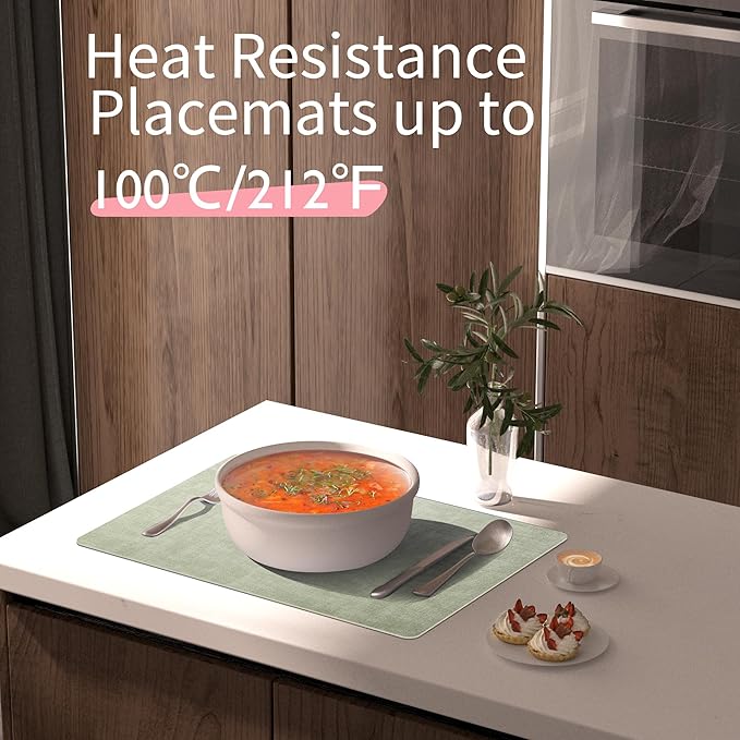 Maxpearl Faux Leather Placemats Set of 6 - Waterproof - Wipe Clean - Heat Resistant - Anti Slip Dining Table Place Mats, Suitable for Indoor & Outdoor Use, 17?쇺셹12?쇺? Sage Green