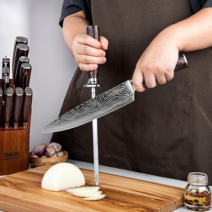 17-Piece Master Chef Knife Block Set ??Damascus Steel & Acacia Wood Block