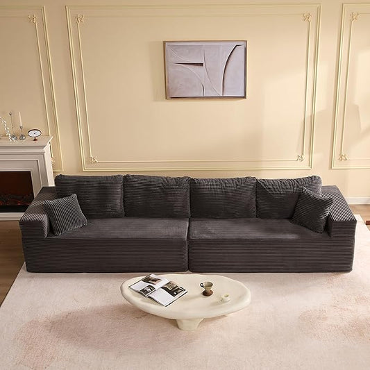 138" Modular Sofa Memory Foam Sectional Couches for Living Room, Sleeper Sofa Bed, Corduroy, Grey