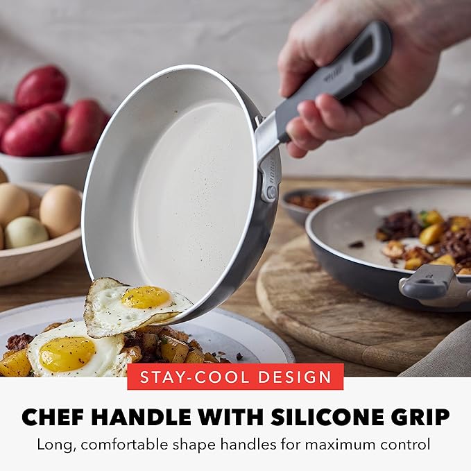 GreenPan x Bobby Flay 2 Piece- 8??and 10??Nonstick Frying Pan Skillet Set, PFAS-Free Diamond Ceramic, Induction Suitable, Stay-Cool Silicone Handle, Easy Clean Dishwasher & Oven Safe, Graphite