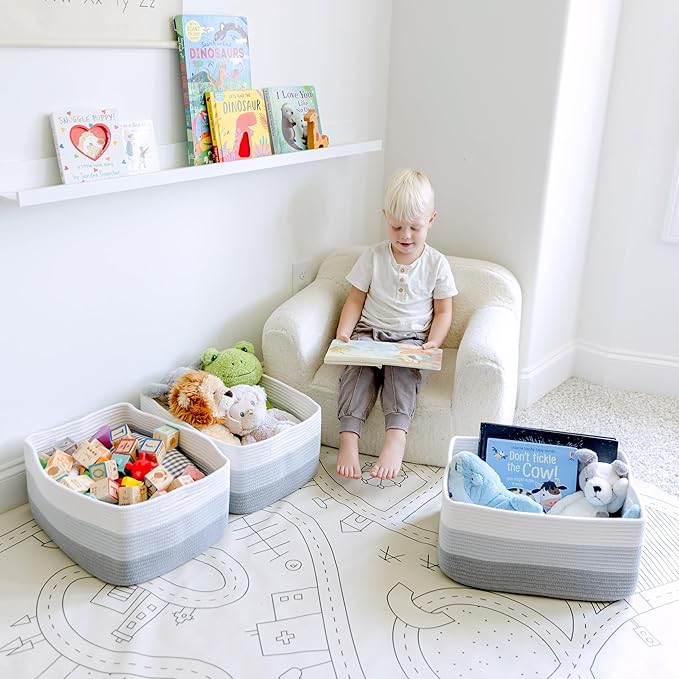 NaturalCozy Storage Baskets 16.8?쓝13?쓝7.6??Cotton Rope Woven Baskets for Organizing 3-Pack | Toy Storage Bins | Basket for Shelves, Laundry, Blanket, Clothes, Closet, Kitchen, Bathroom, Gifts