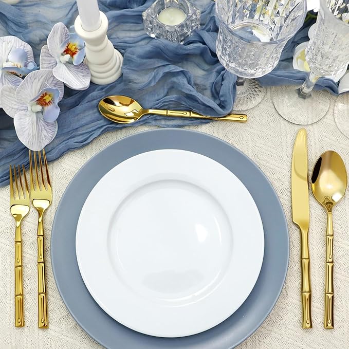Silverware Serving Set 45-Piece Mirror Polishing Stainless Steel Gold Flatware Set Bamboo Pattern Cutlery Set Service for 8