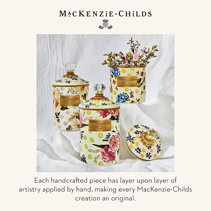 MACKENZIE-CHILDS Wildflowers Enamel Canister, Floral Kitchen Storage Container with Lid, Small