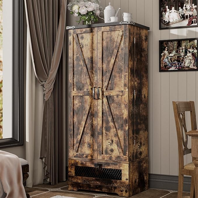 Pantry Cabinet with Adjustable Shelves and Drawer, Kitchen Cabinet Buffet Cupboards Storage for Home Office (Brown, 16" D x 24" W x 55" H)