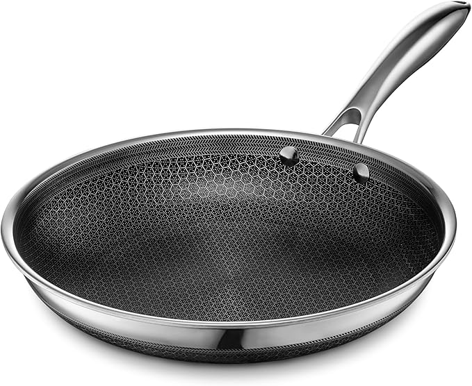 HexClad Hybrid Nonstick 10-Inch Frying Pan, Stay-Cool Handle, Dishwasher-Friendly, Oven-Safe Up to 900째F, Induction Ready, Compatible with All Cooktops
