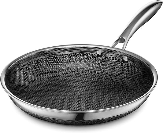 HexClad Hybrid Nonstick 10-Inch Frying Pan, Stay-Cool Handle, Dishwasher-Friendly, Oven-Safe Up to 900째F, Induction Ready, Compatible with All Cooktops