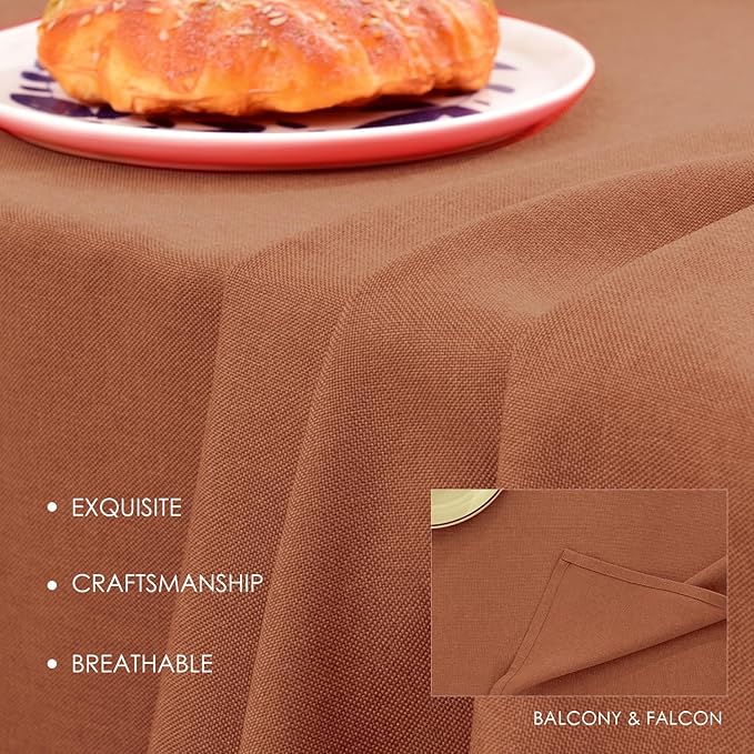 BALCONY & FALCON Table Cloth for 6ft Rectangle Tables ??Waterproof, Wrinkle-Free Farmhouse Tablecloth for Dining, Kitchen, Fall Thanksgiving Holiday Gatherings (Cinnamon, 55" x 95")