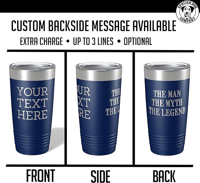 Personalized 20oz (17 Colors) Powder Coated Insulated Stainless Steel Tumbler with Lid, Custom Etched, Customized Text Message Name, Engraved Gift Idea Women Men Him Her, Your Text Here (Navy Blue)