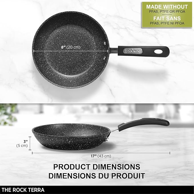 Starfrit The Rock Terra 20cm (8'') Ceramic Non-Stick Fry Pan - Thick Aluminum Base - PFAS Free - Easy to Clean - Black Marble
