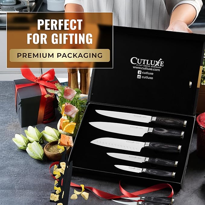 Cutluxe 5-Piece Chef Knife Set ??Ultra Sharp Japanese Kitchen Knives, High Carbon Stainless Steel Blades, Full Tang Pakkawood Handles ??Shinobi Series