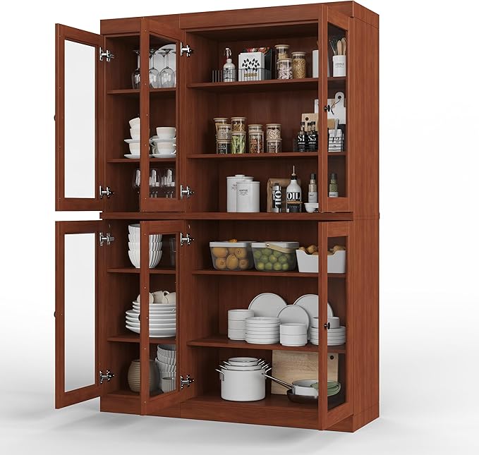 Palace Imports 100% Solid Wood 48.5" Pantry China Cabinet with Clear Glass Doors and Adjustable Shelves (Mocha)