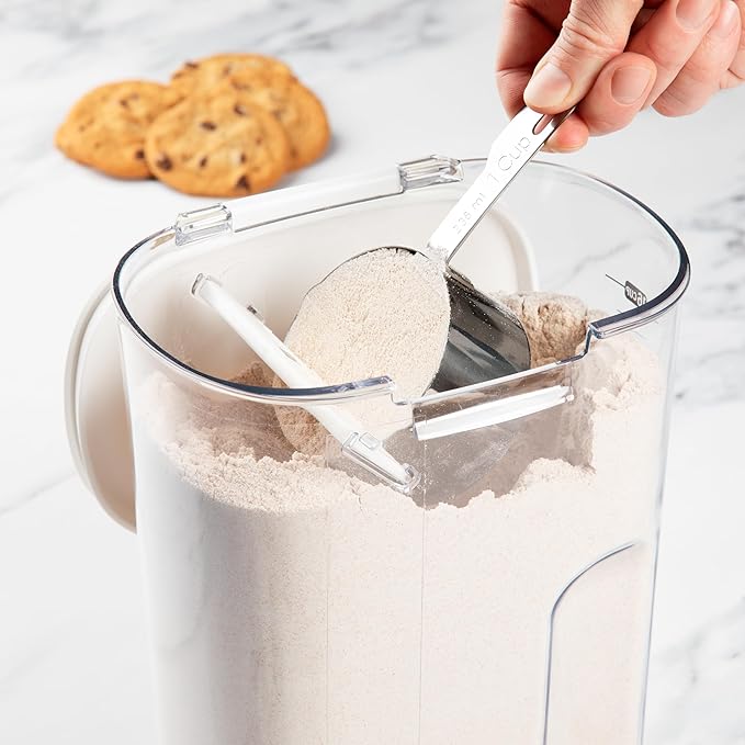 ProKeeper+ Airtight Food Storage Container Set ??Clear Plastic Flour and Sugar Canister Set with Magnetic Accessories for Kitchen Organization (White, 9-Piece)