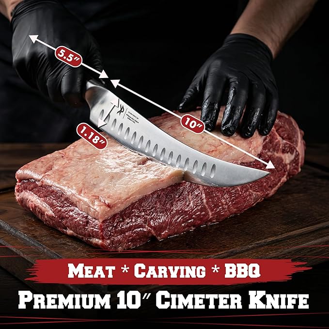 KITCHEN PERFECTION 3-Piece BBQ Slicing & Carving Meat Knife Set -12??Brisket Knife, 10??Butcher Knife, 6??Boning Knife with Sheaths -Razor Sharp German Steel,Full Tang Ergonomic Handles- Gifts for Men