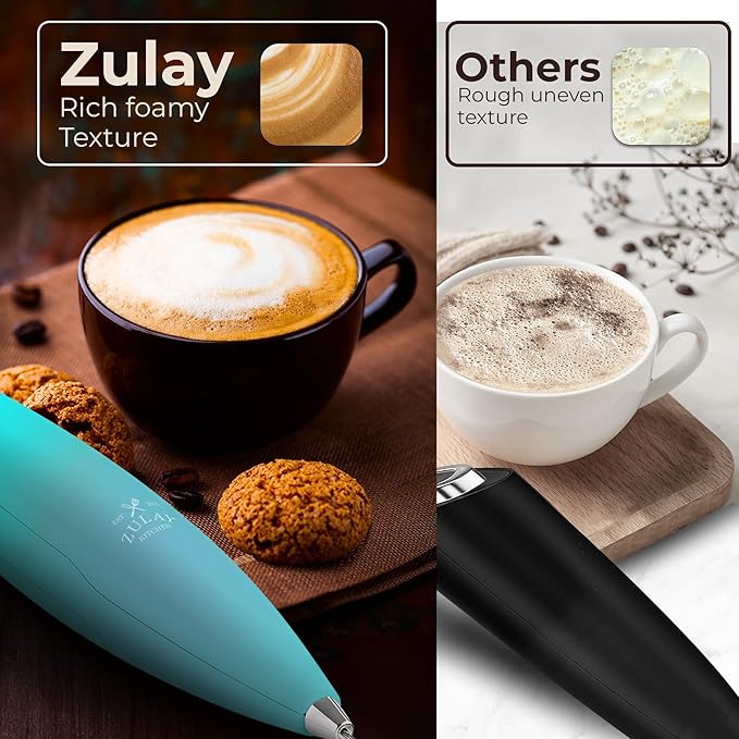 Zulay Kitchen Patented Tornado Triple Whisk Milk Frother with 4 Duracell Batteries ??Handheld Foam Maker for Coffee, Lattes, Matcha & Hot Chocolate ??Rich, Creamy Froth in Seconds