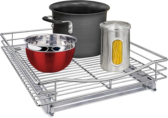 LYNK PROFESSIONAL짰 Pull Out Cabinet Organizer, 17" x 18" Slide Out Drawers for Kitchen Cabinets - Sliding Pull-Out Pantry Shelves ??Home Shelf Organizers - Lifetime Ltd. Warranty, Chrome