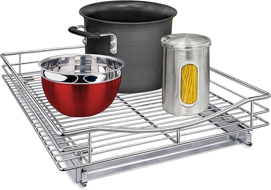 LYNK PROFESSIONAL짰 Pull Out Cabinet Organizer, 17" x 18" Slide Out Drawers for Kitchen Cabinets - Sliding Pull-Out Pantry Shelves ??Home Shelf Organizers - Lifetime Ltd. Warranty, Chrome