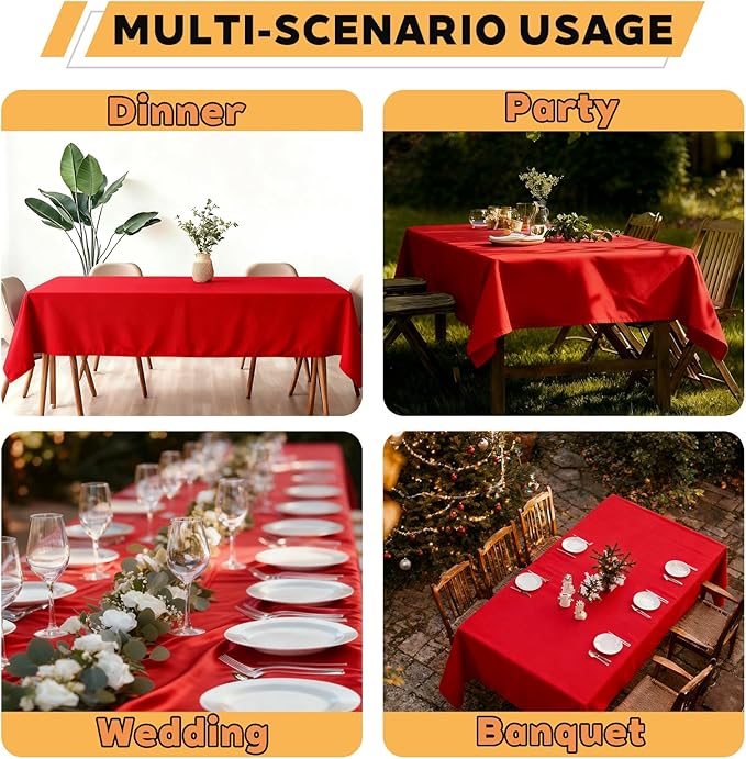 TWINPRET Rectangle Tablecloth 60 x 102 Inch, Red Waterproof Washable Polyester Table Cloth - Stain & Oil Resistant Rectangular Table Cover for Banquet & Party (Fits 6 Foot Tables) [2 Pack]