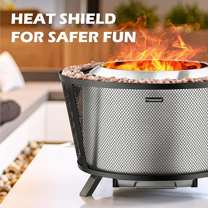 29??Large Capacity Smokeless Fire Pit for Outside,Heavy?멏uty Wood Burning Firepit with Dual?멬all Design, Mesh Shield, Pull?멟ut Ash Pan, Stylish Patio for Backyard Gatherings