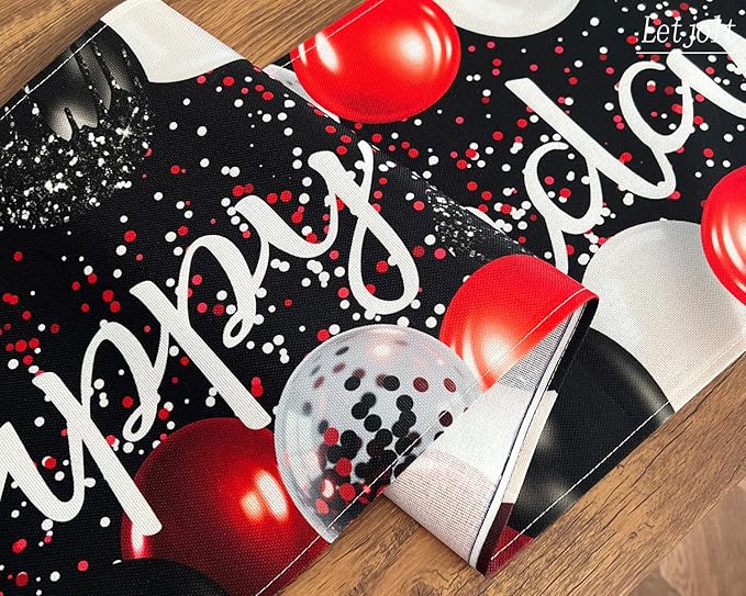 Letjolt Black Red Balloon Happy Birthday Table Runner 72 Inches Celebrate Birthday Party Table Decor