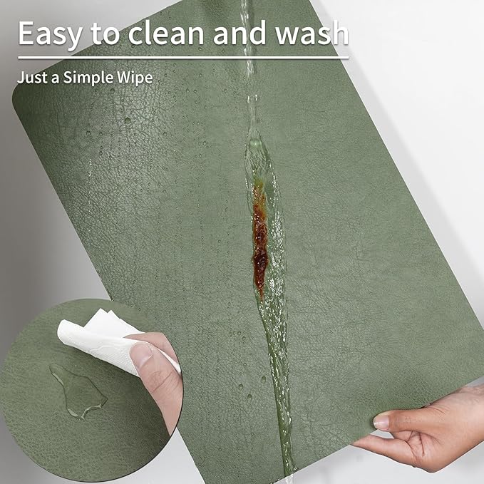 EDanle Cowhide Pattern Faux Leather Placemats Set of 6,Heat Resistant Non-Slip Waterproof Wipeable Washable Kitchen Dining PU Table Place Mats,Double-Sides Available,Green Brown