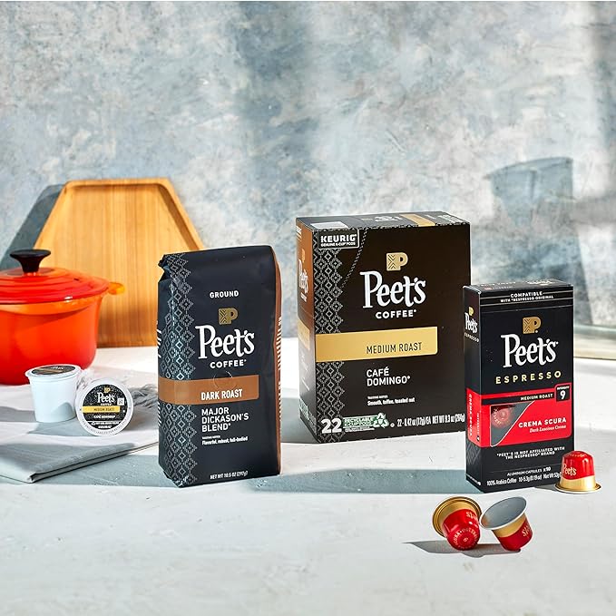 Peet's Coffee, Keurig K-Cup Pods Dark Roast Variety Pack - Major Dickason's Blend, French Roast, Organic Alma De La Tierra, House Blend, 40 Count (4 Boxes of 10 K-Cup Pods)