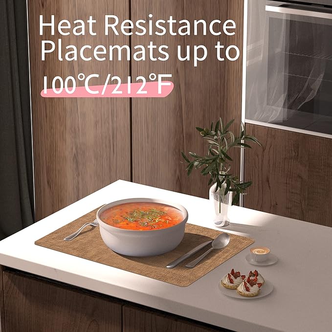 Maxpearl Faux Leather Placemats Set of 4 - Waterproof - Wipe Clean - Heat Resistant - Anti Slip Dining Table Place Mats, Suitable for Indoor & Outdoor Use, 17?쇺쇒?2?쇺? Brown
