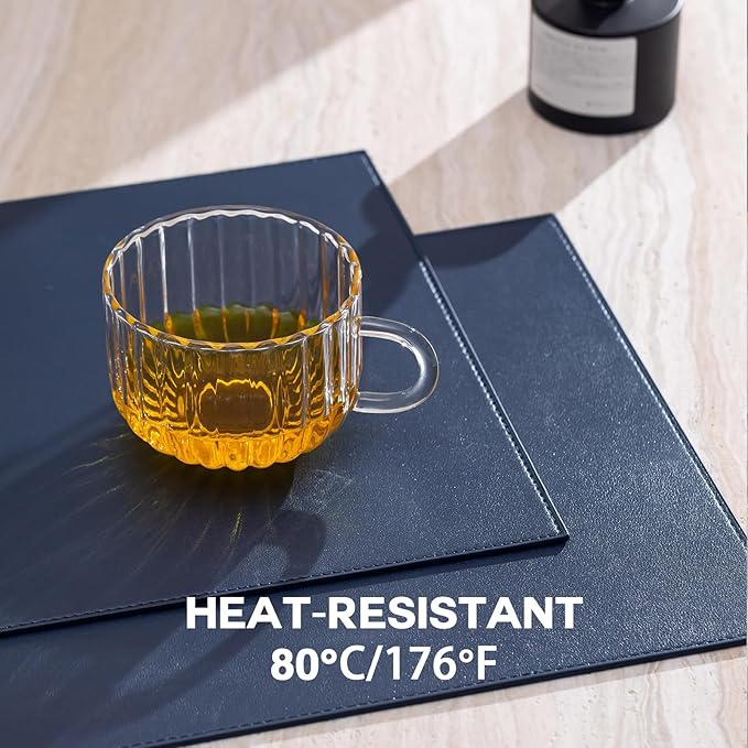 Baroyal Faux Leather Placemats Set of 8 Vinyl Washable Wipeable Table Mats for Kitchen Dining Table Heat Resistant Waterproof Modern Indoor/Outdoor Placemats Non-Slip Easy Clean Place Mats (Navy Blue)