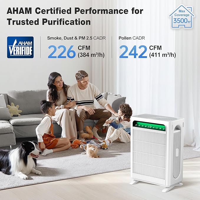 KNKA Air Purifier for Home Bedroom Large Room Up to 3,500 Ft짼, HEPA Air Cleaner with Washable Pre-Filter, AHAM VERIFIDE, AQI Display, ECO Mode, Pet Mode for Pets, Allergies, Dust, Pollen, APH4000