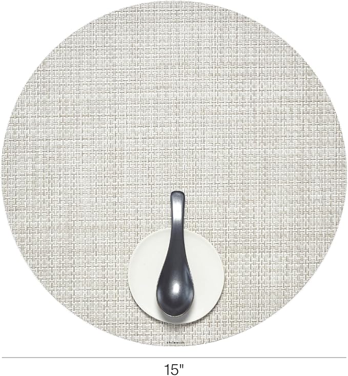Chilewich Basketweave Placemats in Natural - Set of 4 - Easy Care Woven Tabletop Textiles - Indoor/Outdoor - 15" Round