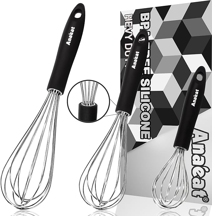 3 Packs Stainless Steel Whisk Set - Balloon Whisk, Anaeat Thick Stainless Steel Wire 竊?Strong Handles, Egg Beater for Cooking, Blending, Whisking, Beating and Stirring (9"+11"+12")