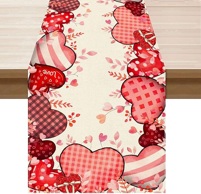 XCHI Love Hearts Valentine's Day Table Runner Table Decoration for Party Home Kitchen Dining Holiday Decor 13x60 Inch