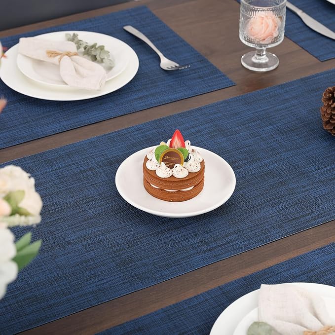 Myir JUN Table Runner, Vinyl Table Runner Indoor 55 Inch Long Arbitrarily Cropped Runner for Table Heatproof for Home Party (Dark Blue, 12 x 55 inch)