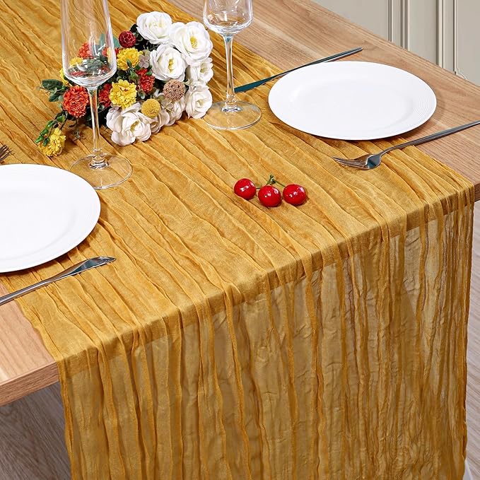 1 Pack Cheesecloth Table Runner 10Ft Christmas Gauze Boho Table Runners for Wedding Decor Bridal Shower Decorations Baby Shower Party(35" x 120")