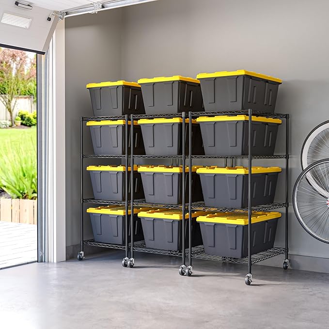 Seville Classics UltraDurable Heavy Duty NSF Solid Steel Wire Rack Storage Unit, Organizer for Garage, Warehouse, Office, Restaurant, Classroom, Kitchen, Graphite, 4-Tier Tote Shelving, 25" W x 33" D