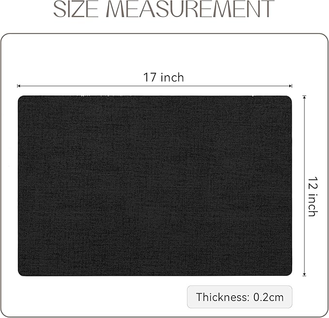 Romanstile Vinyl Placemats Set of 6-12 X 17 Inch - Heat Resistant Place Mats 100% Waterproof Oilproof Wipeable Reversible Faux Leather Table Mats for Kitchen, Dining, Party, Outdoor, Black