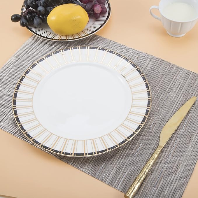 SLKQG Sliver Placemats Set of 8 - Easy Clean Modern Durable Washable Vinyl Place Mats - Heat Resistant Placemats for Kitchen Table - PVC Table Mats for Dining Table (Sliver, 8)