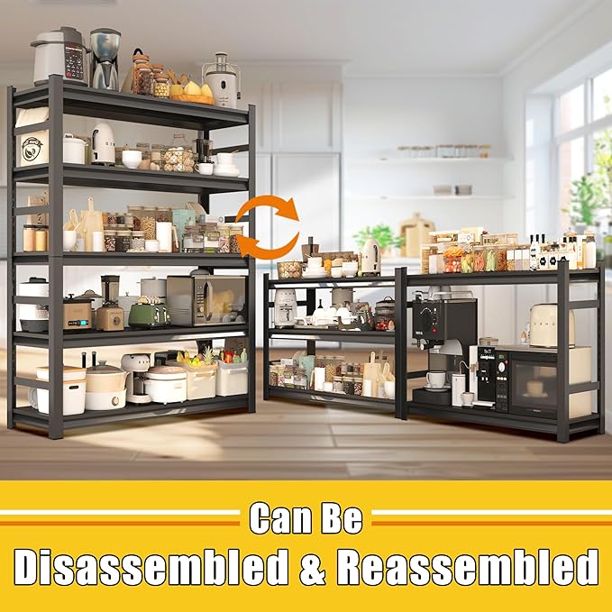 Heavy Duty Kitchen Storage Shelves 18''D*48''W*78''H, Waterproof and Rustproof Metal Shelf, Adjustable Multi-Functional Kitchen Shelf, Black