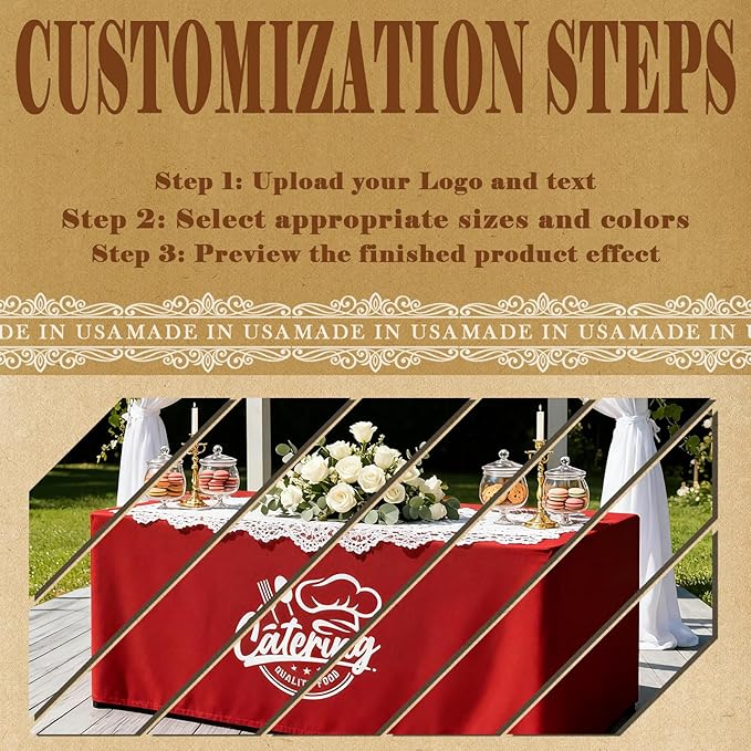 YOUYINYOU Shipping Next Day Custom Table Cloth with Logo Image Text 4/5/6/8/10FT for Business Tradeshow Events Company School Shop Other Important Events (6FT Open Back)