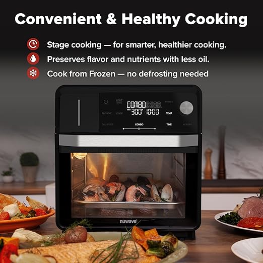 Nuwave PFAS-Free Steam Oven & Air Fryer, All-in-One Convection Cooker with Precision Steam Control, Toast, Air Fry, Sous Vide, Steam & More, Juicier Meats, 120 Presets, 50??50°F, Stainless Steel