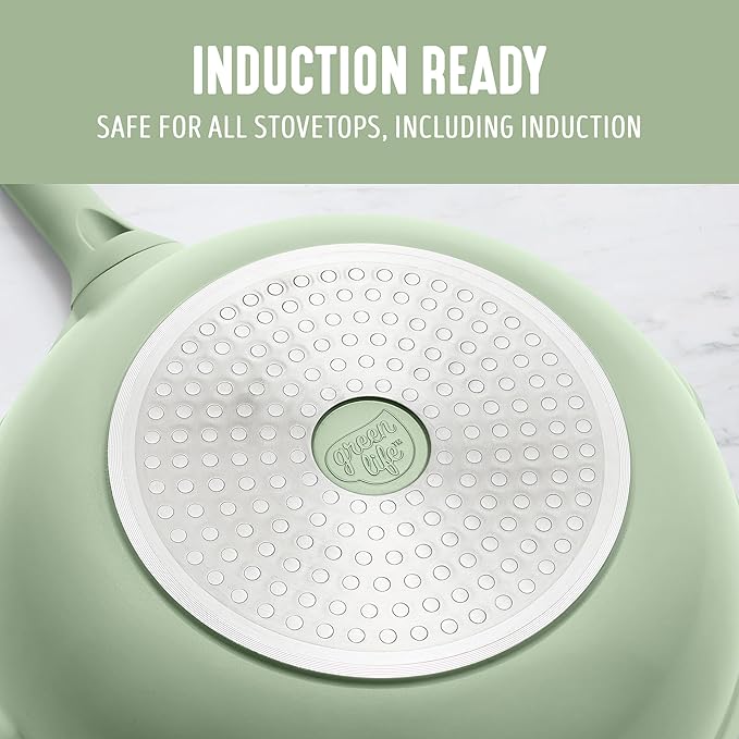 GreenLife Nonstick 12??(5QT) All in One Deep Skillet Wok with Lid, PFAS-Free Non-Toxic Ceramic Multi-Purpose Pan, Induction, All Stovetop, Egg, Stir Fry, Saute, Stay Cool Handle, Sage Green